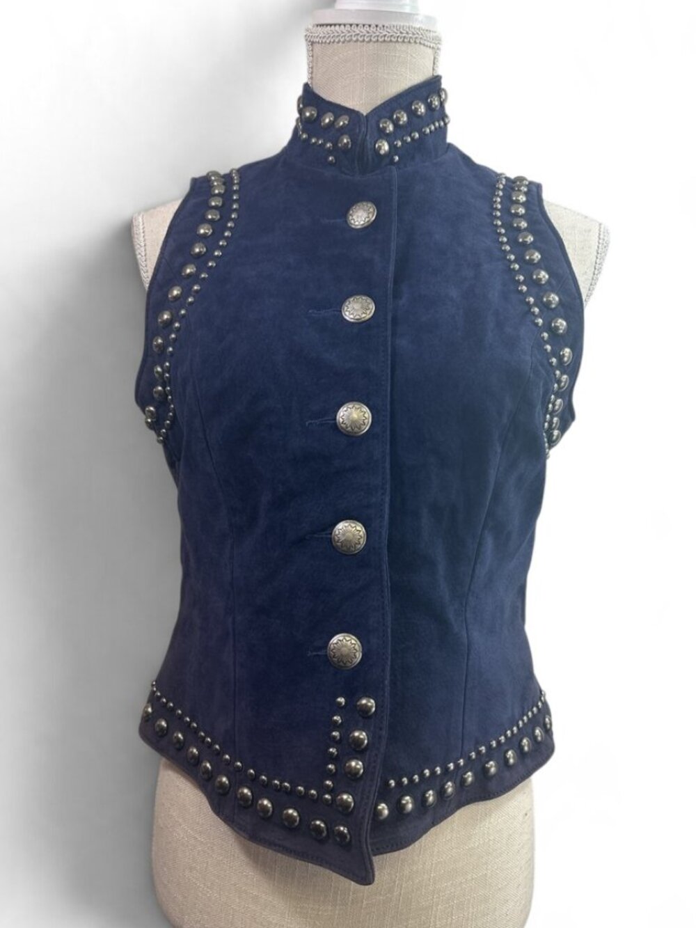 Phoenix USA Frontier Collection Suede Studded Vest Blue Women's Western Boho